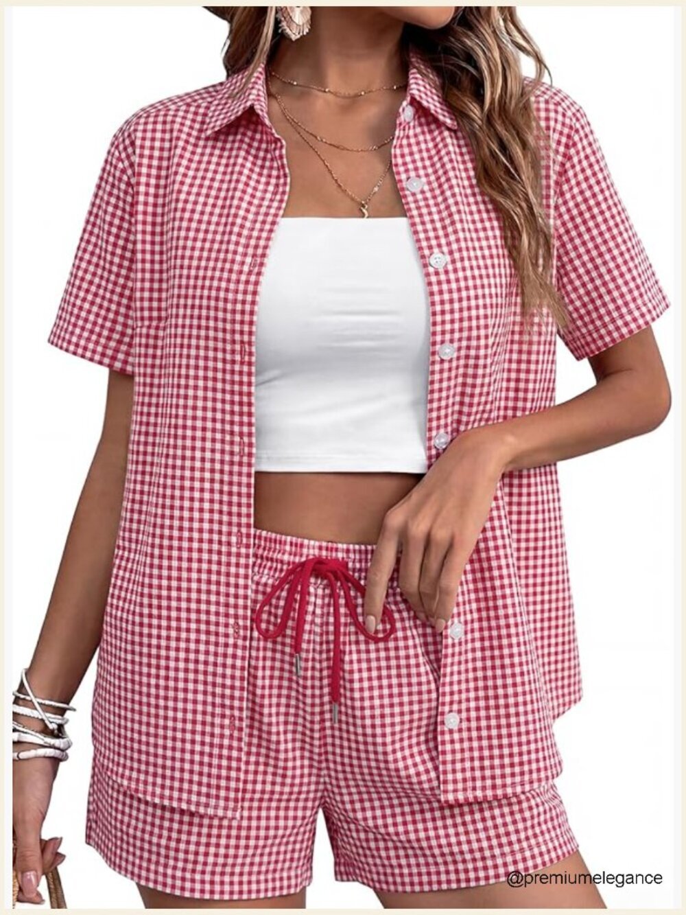 Women's 2 Piece Summer Outfits Button Down Shirt Set Short Sleeve